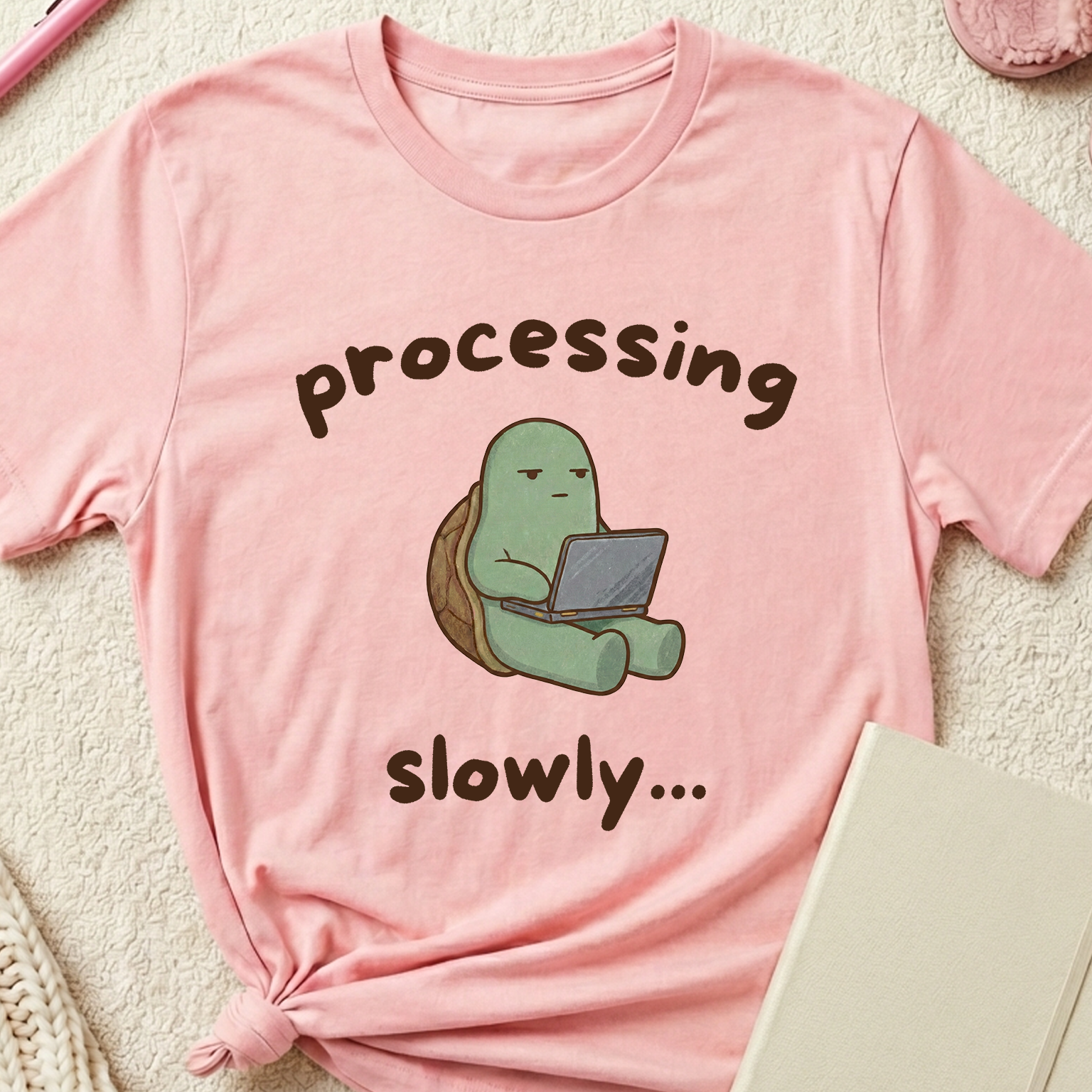 "Processing Slowly" Tech-Tired Turtle T-Shirt