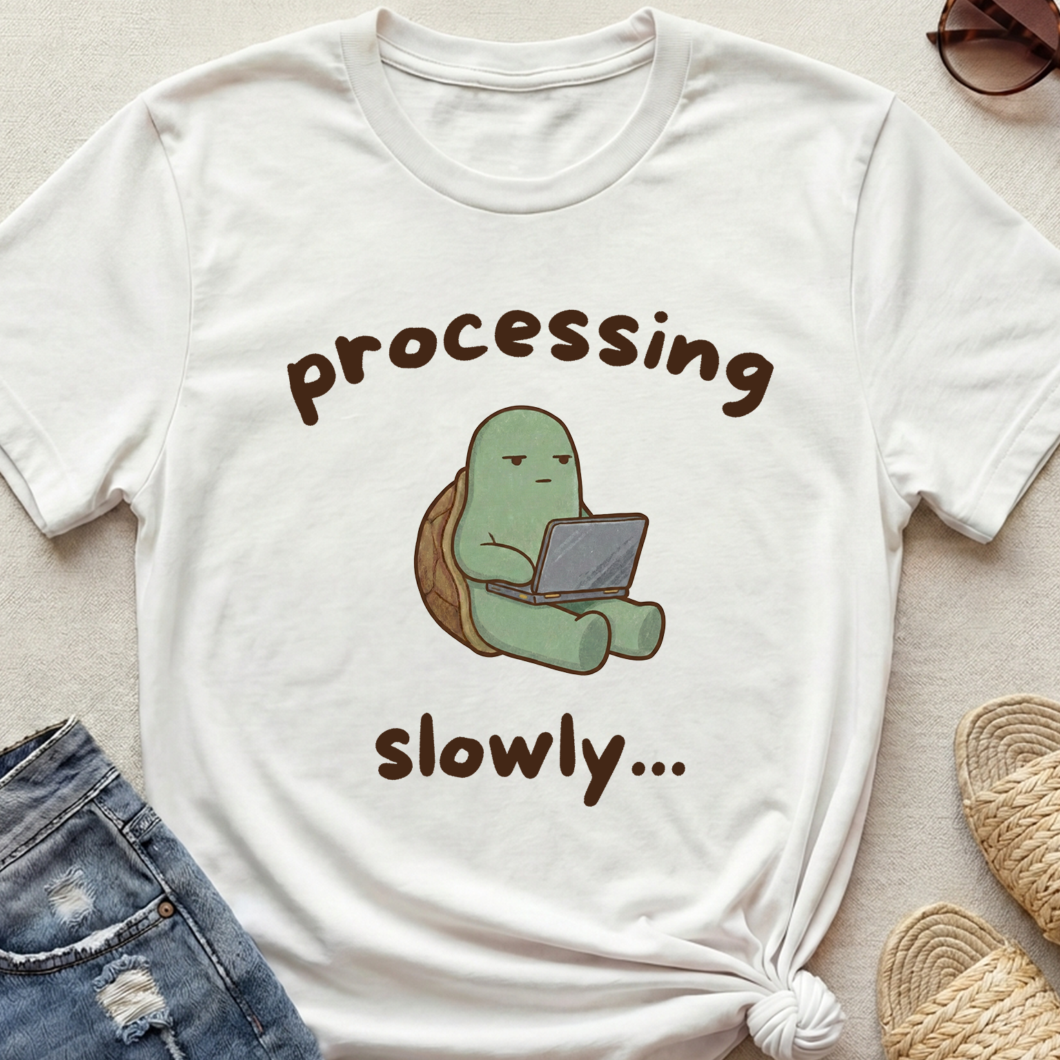 "Processing Slowly" Tech-Tired Turtle T-Shirt