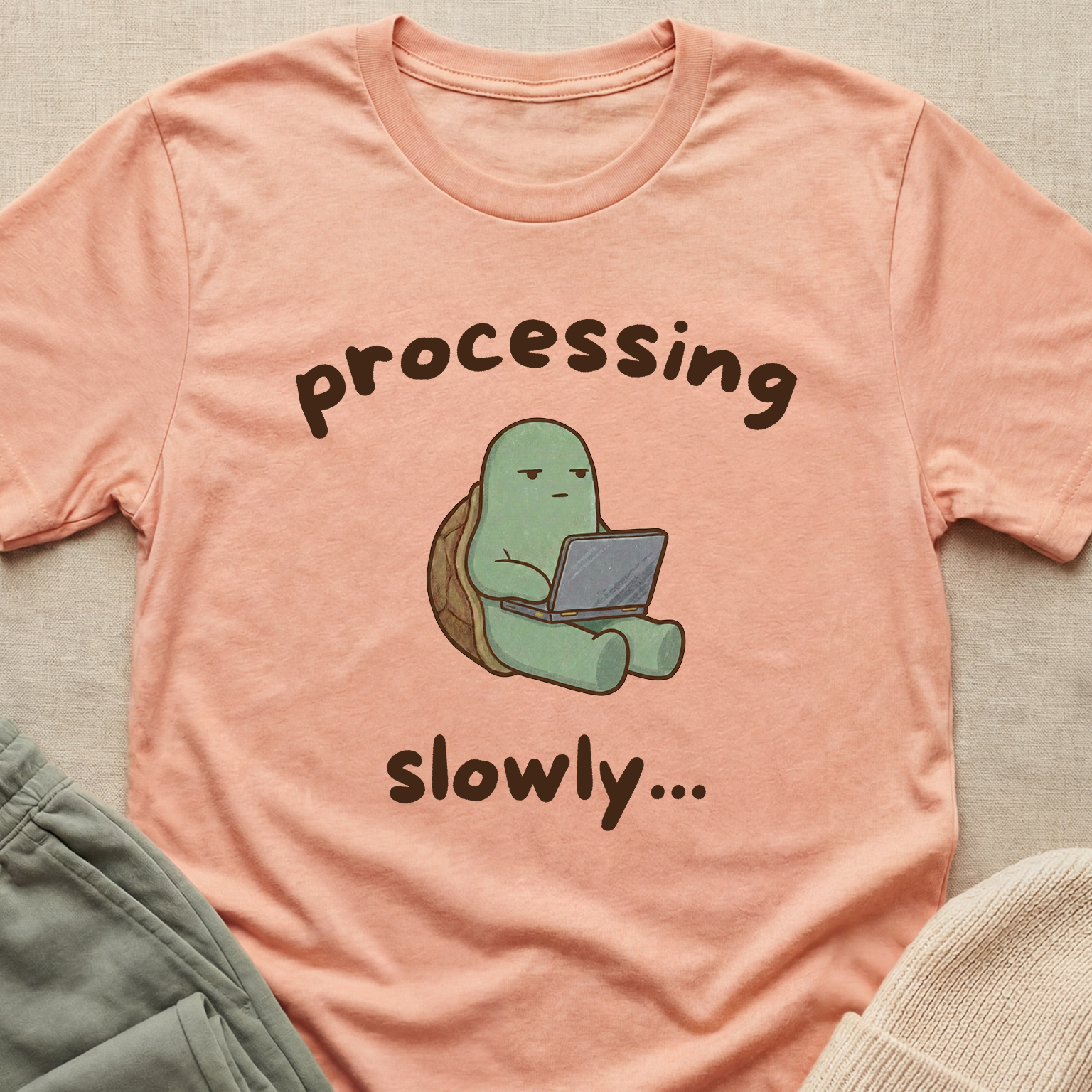 "Processing Slowly" Tech-Tired Turtle T-Shirt