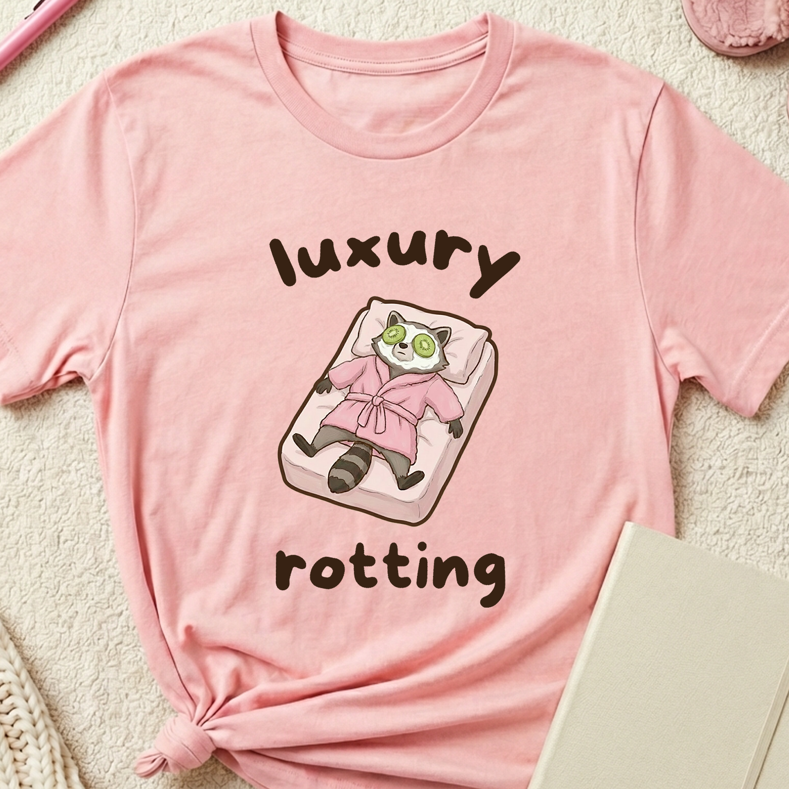 "Luxury Rotting" Spa Day Raccoon T-Shirt
