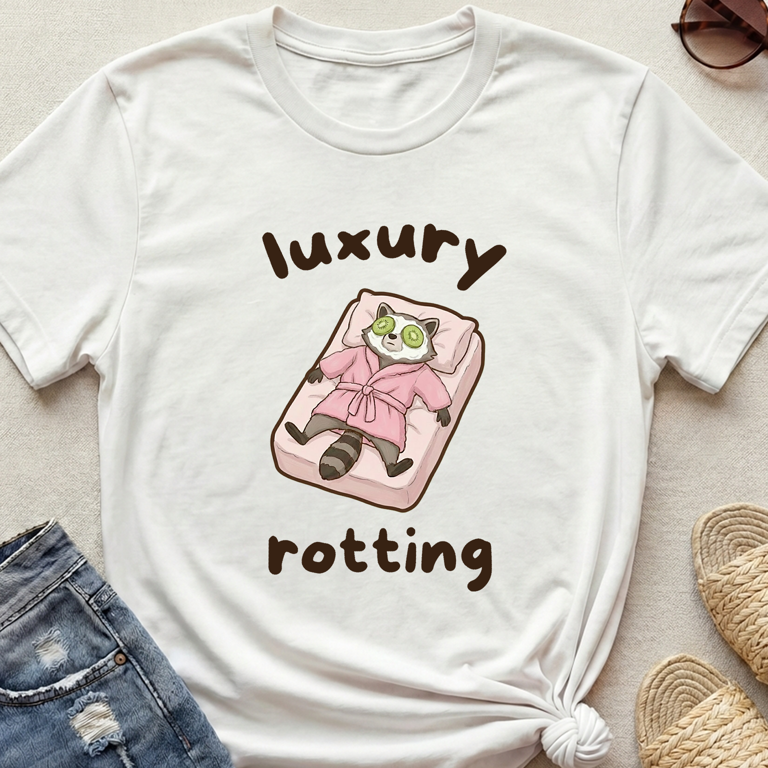 "Luxury Rotting" Spa Day Raccoon T-Shirt