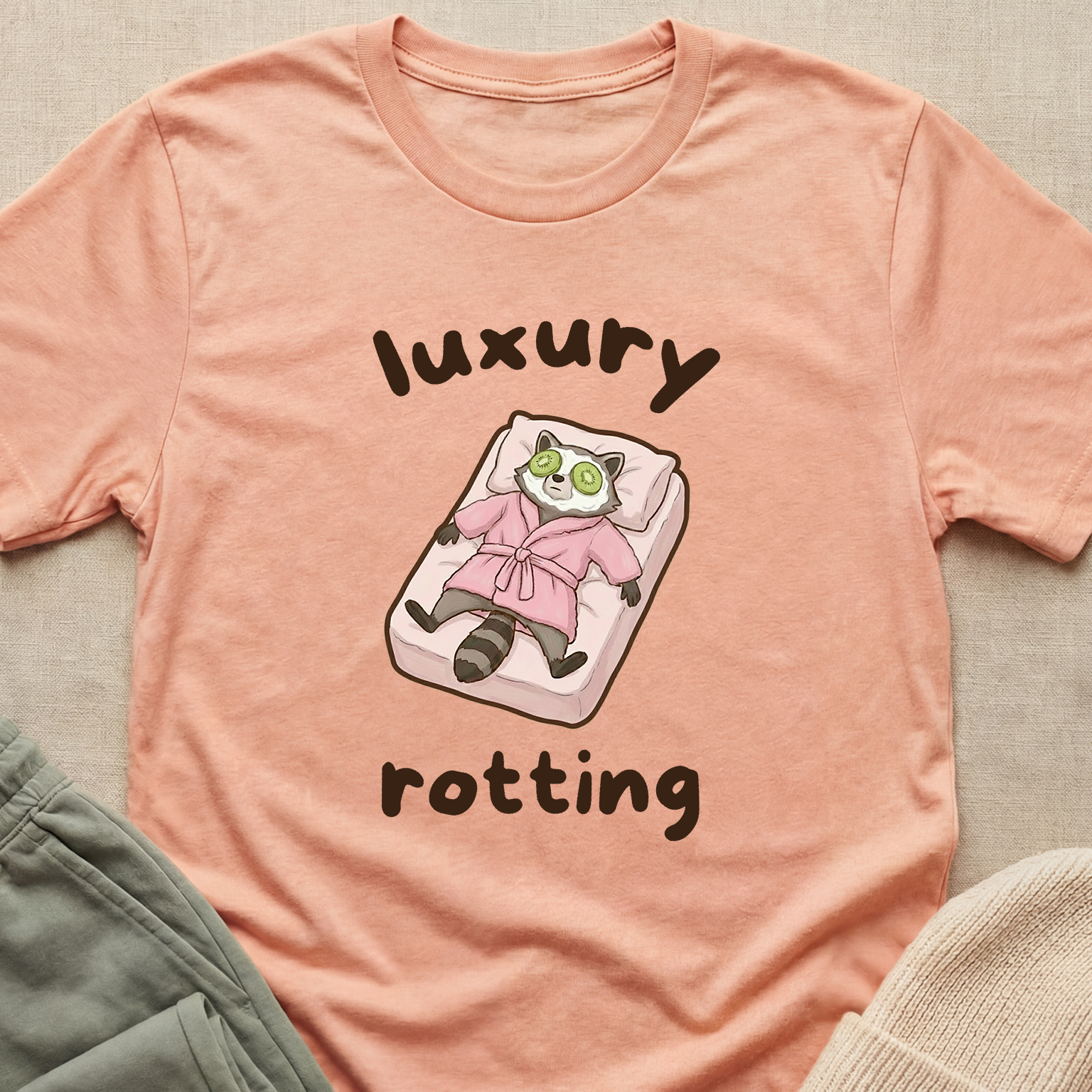 "Luxury Rotting" Spa Day Raccoon T-Shirt