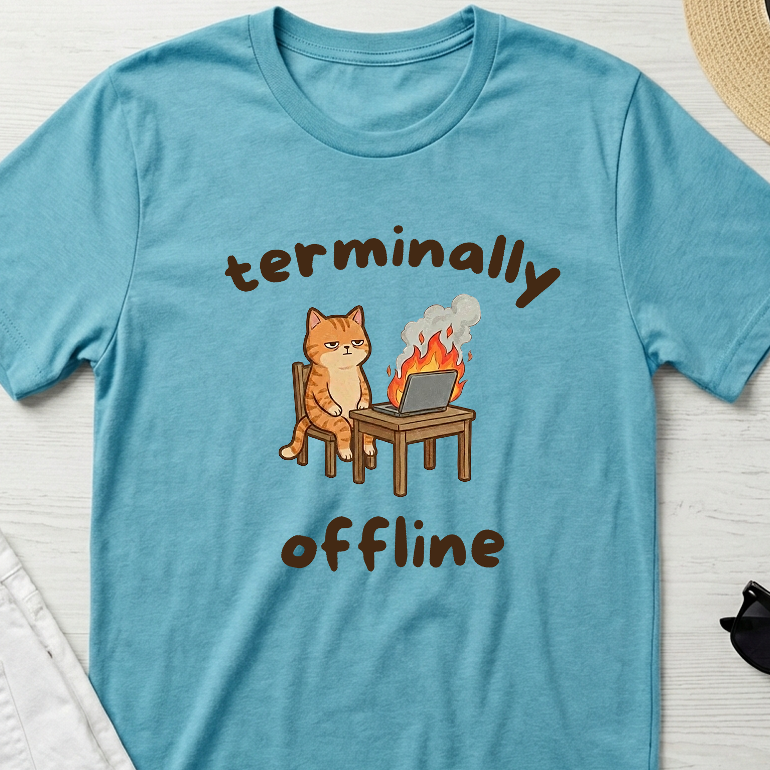 "Terminally Offline" Burnt Out Laptop Cat T-Shirt