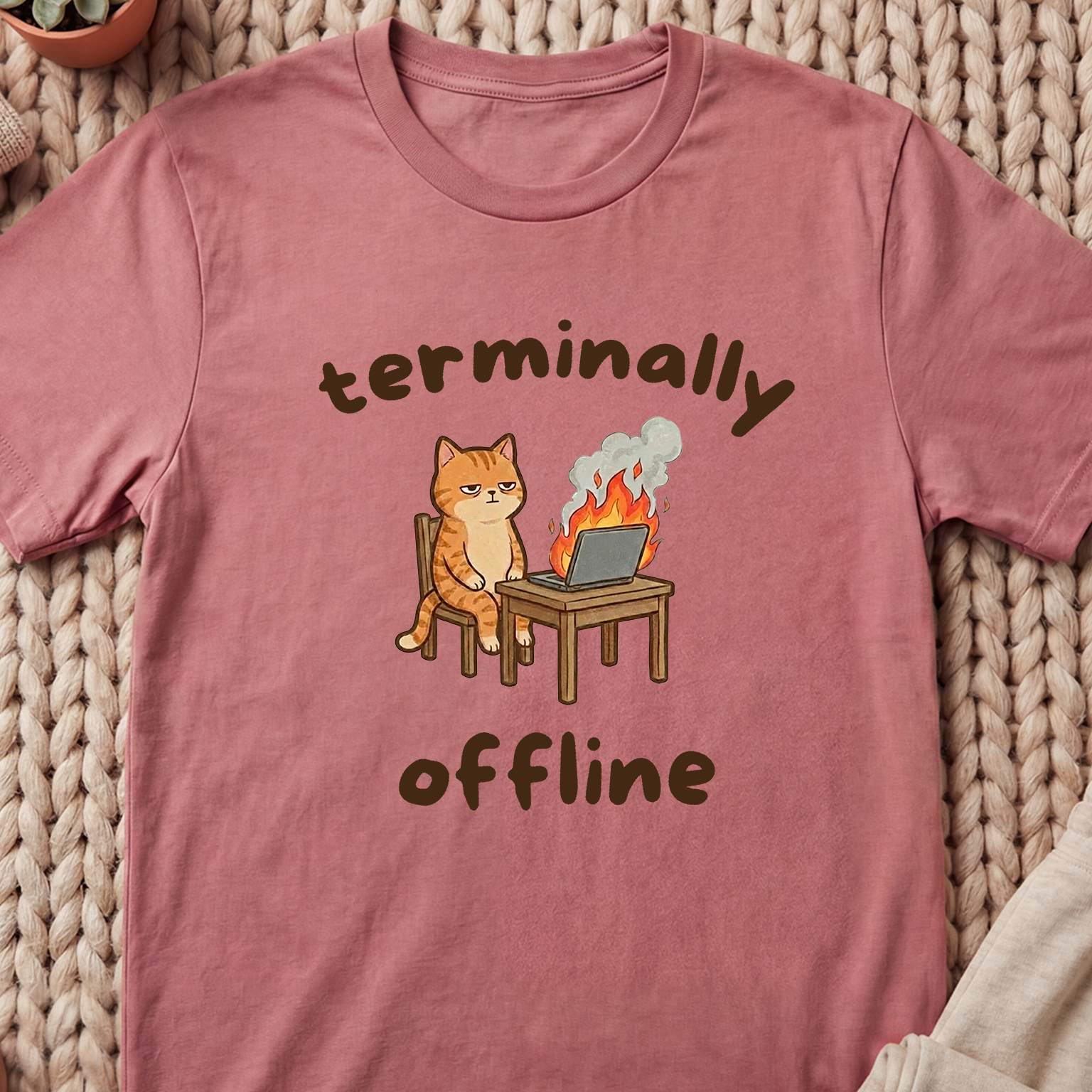 "Terminally Offline" Burnt Out Laptop Cat T-Shirt