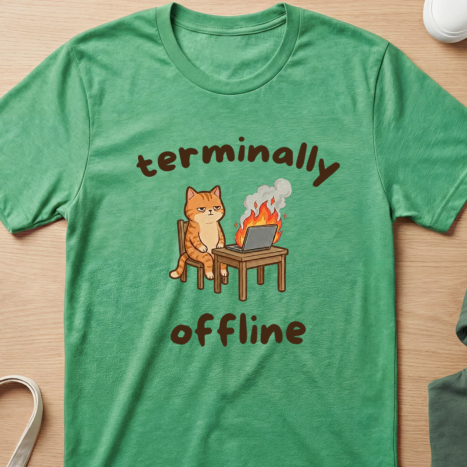 "Terminally Offline" Burnt Out Laptop Cat T-Shirt